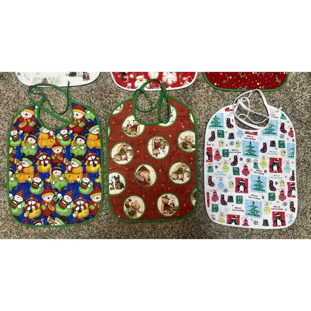 Lot Of 6 Quilted Handmade‎ Christmas Baby Bib  Large Size 12